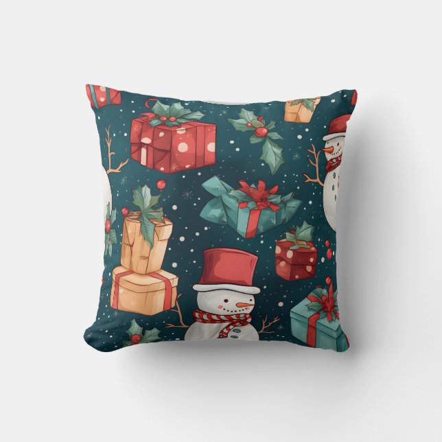Erstellen Sie Ihre eigenen Snowman Geschenke Grün Kissen (Vorderseite)
