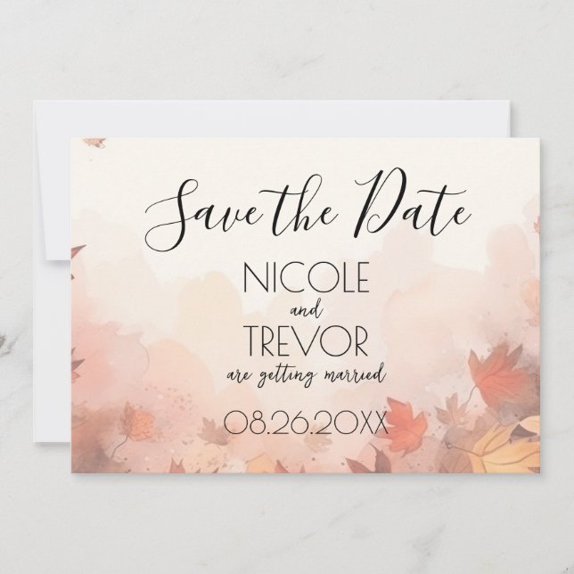Erstellen Sie Ihre eigenen - subtile Herbstblätter Save The Date (Vorderseite)