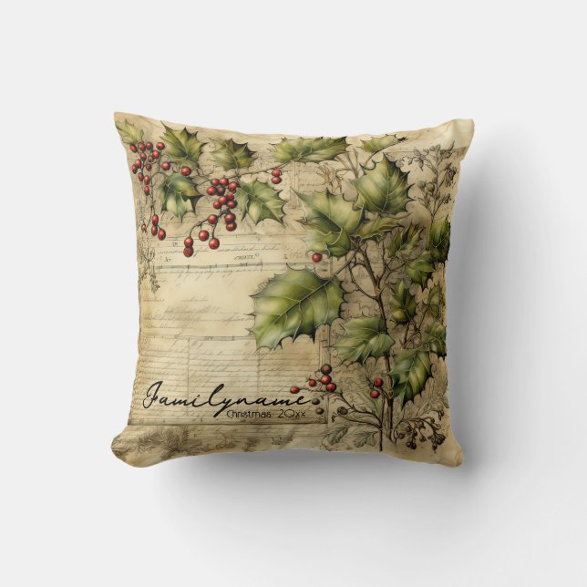 Erstellen Sie Ihre eigenen Vintagen Holly Ephemeri Kissen (Vorderseite)