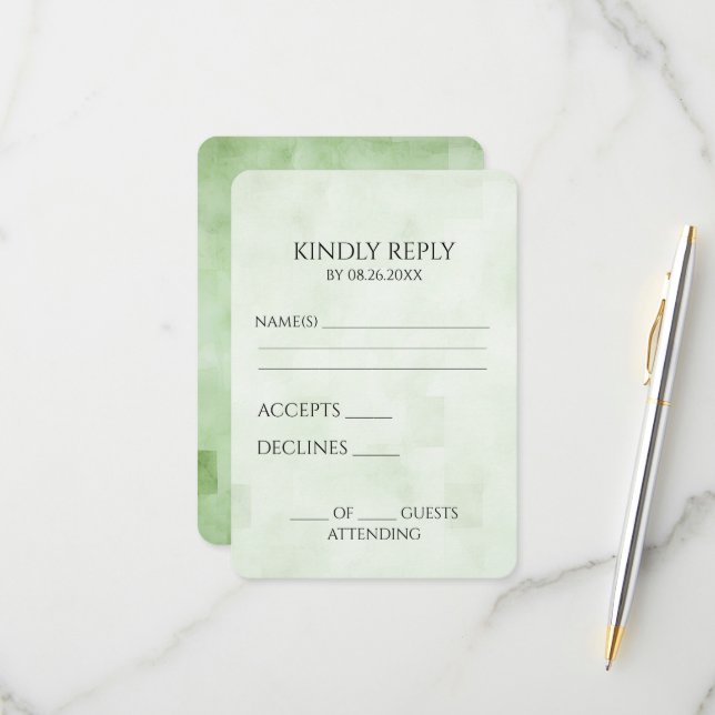 Erstellen Sie Ihre eigenen weichen grünen Quadrate RSVP Karte (Vorderseite/Rückseite Beispiel)