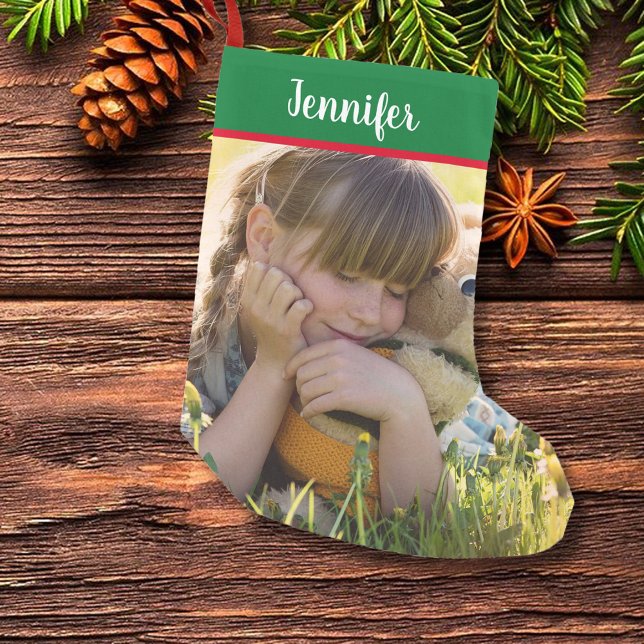 Erstellen Sie Ihre ganz persönlichen Weihnachtsfei Kleiner Weihnachtsstrumpf (Full photo Christmas stocking. You can add your own name and photo to personalize.)