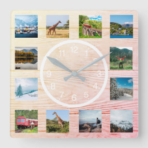 Erstellen Sie Ihre individuelle Fotocollage Rustik Quadratische Wanduhr