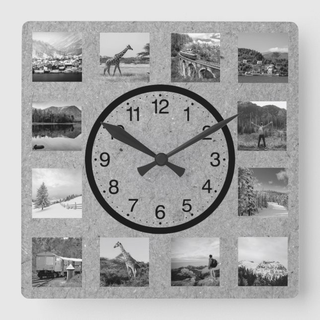 Erstellen Sie Ihre individuelle FotoCollage Rustik Quadratische Wanduhr (Vorderseite)