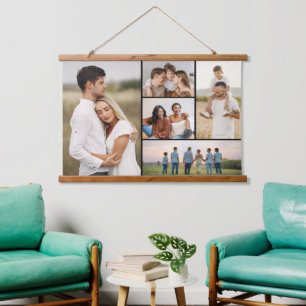 Erstellen Sie Ihren eigenen 5 Foto Collage Black B Wandteppich Mit Holzrahmen