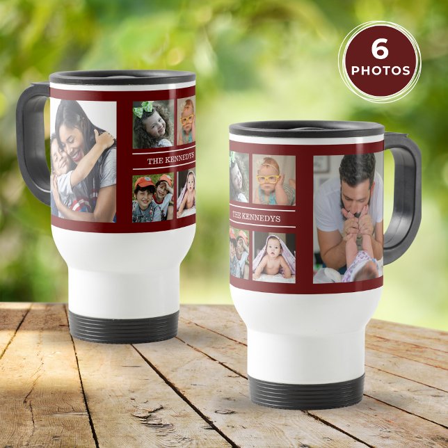 Erstellen Sie Ihren eigenen 6 Foto Collage Family  Reisebecher (Create Your Own 6 Photo Collage Family Maroon Travel Mug)