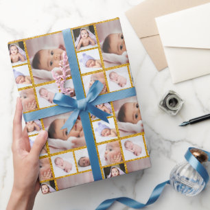 Erstellen Sie Ihren eigenen 6 Foto Collage Gold Gl Geschenkpapier