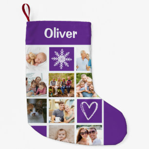 Erstellen Sie Ihren eigenen 9-Foto-Namen Deep Purp Kleiner Weihnachtsstrumpf