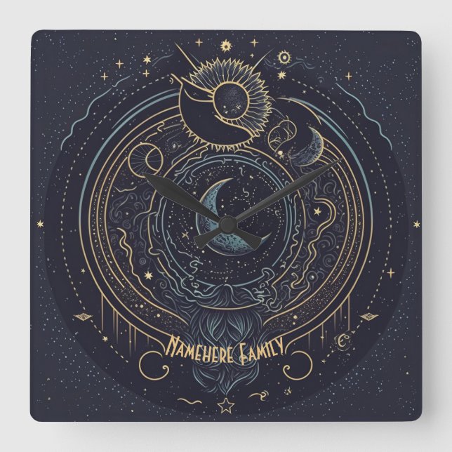 Erstellen Sie Ihren eigenen Abstrakten Celestial L Quadratische Wanduhr (Vorderseite)