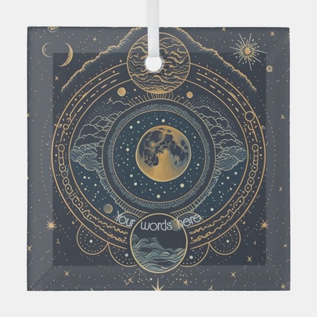 Erstellen Sie Ihren eigenen Blue & Gold Celestial  Ornament Aus Glas (Vorderseite)