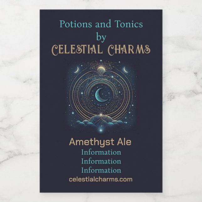 Erstellen Sie Ihren eigenen Blue & Gold Celestial  Weinetikett (Einzelnes Label)
