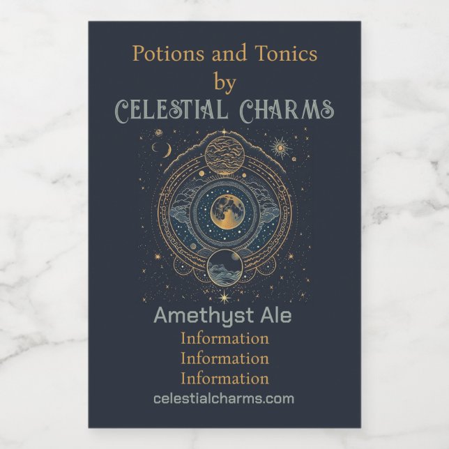 Erstellen Sie Ihren eigenen Blue & Gold Celestial  Weinetikett (Einzelnes Label)