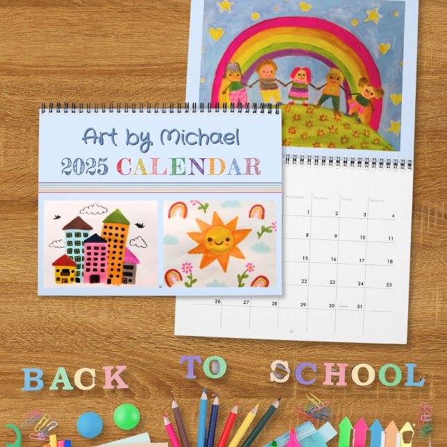 Erstellen Sie Ihren eigenen Blue My Kid's Art Cale Kalender (Blue Kid's artwork 2025 calendar where you can add your own kid's paintings and drawings.)