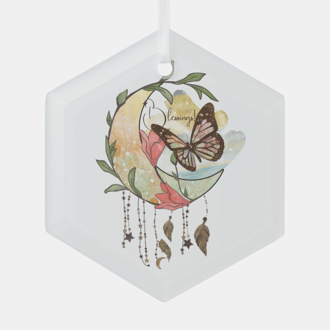 Erstellen Sie Ihren eigenen Boho Butterfly Moon Dr Ornament Aus Glas (Vorderseite)