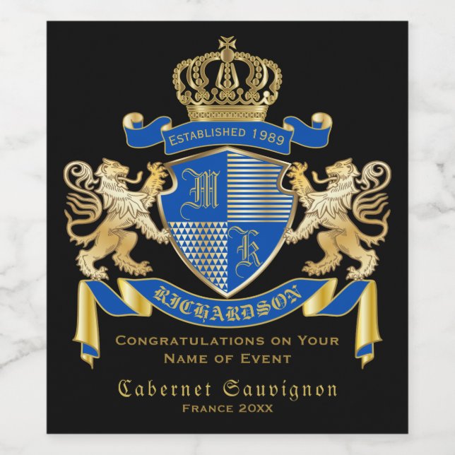 Erstellen Sie Ihren eigenen Coat von Arms Blue Gol Weinetikett (Einzelnes Label)