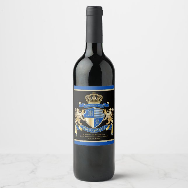 Erstellen Sie Ihren eigenen Coat von Arms Blue Gol Weinetikett (Vorderseite)