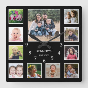Erstellen Sie Ihren eigenen Familiennamen Foto Col Quadratische Wanduhr