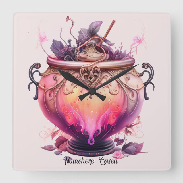 Erstellen Sie Ihren eigenen Feuertränke-Kessel Quadratische Wanduhr (Vorderseite)