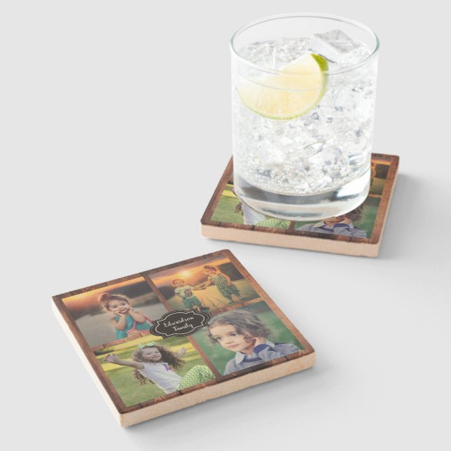 Erstellen Sie Ihren eigenen Foto-Collage-Monogramm Steinuntersetzer (Seitenansicht)