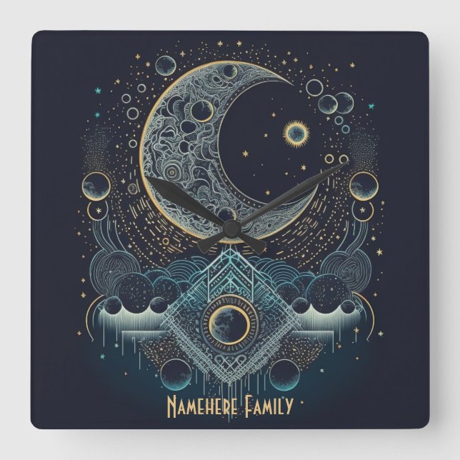 Erstellen Sie Ihren eigenen geometrischen Himmelsm Quadratische Wanduhr (Vorderseite)