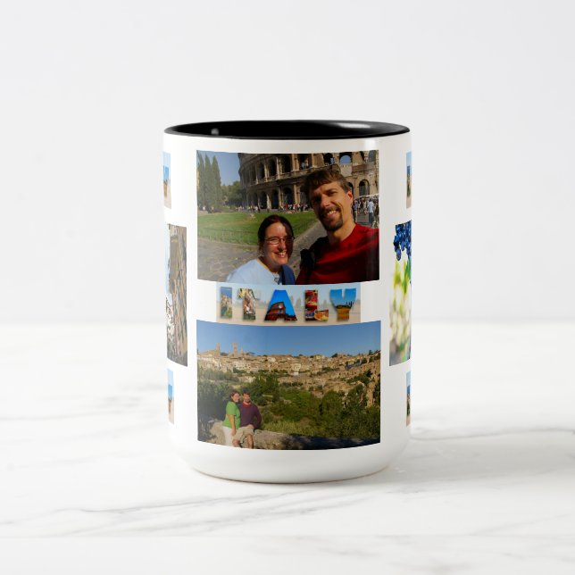 Erstellen Sie Ihren eigenen Italien Urlaub 4 Fotos Zweifarbige Tasse (Mittel)