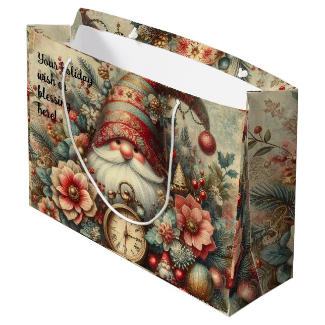 Erstellen Sie Ihren eigenen Jahrgang Weihnachts-Gn Große Geschenktüte (Rückseite Schrägansicht)