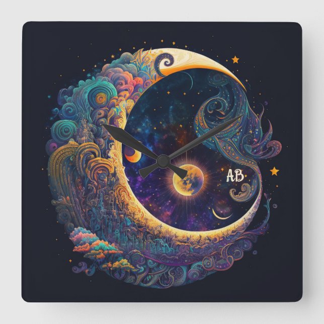 Erstellen Sie Ihren eigenen mystischen Mermaid-Mon Quadratische Wanduhr (Vorderseite)