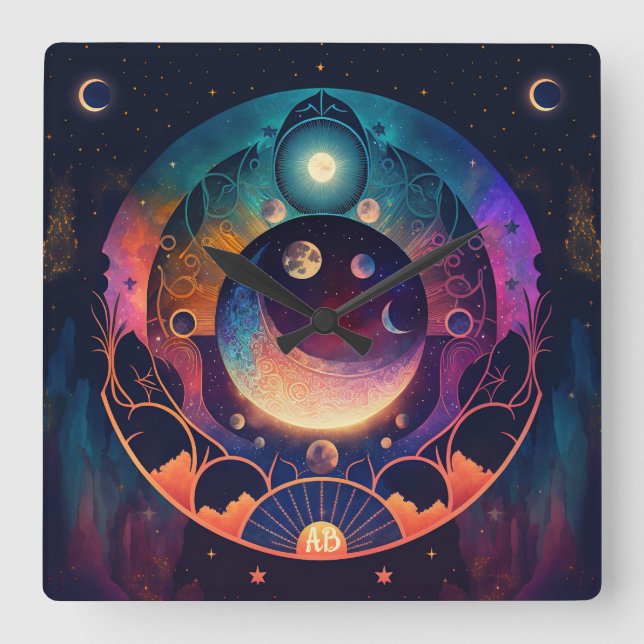 Erstellen Sie Ihren eigenen mystischen Regenbogenm Quadratische Wanduhr (Vorderseite)