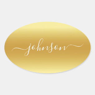 Erstellen Sie Ihren eigenen Namen Gold White Ovaler Aufkleber