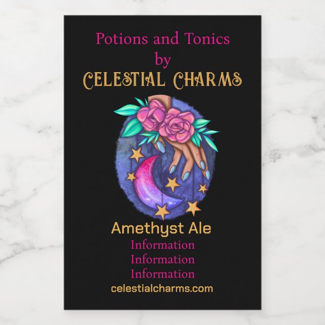 Erstellen Sie Ihren eigenen Niedlichen Mond, Stern Weinetikett (Einzelnes Label)