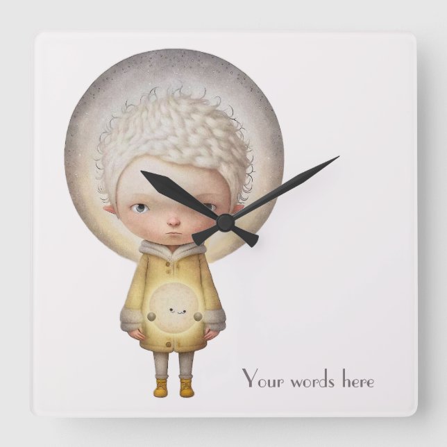 Erstellen Sie Ihren eigenen Niedlichen Mondjungen Quadratische Wanduhr (Vorderseite)