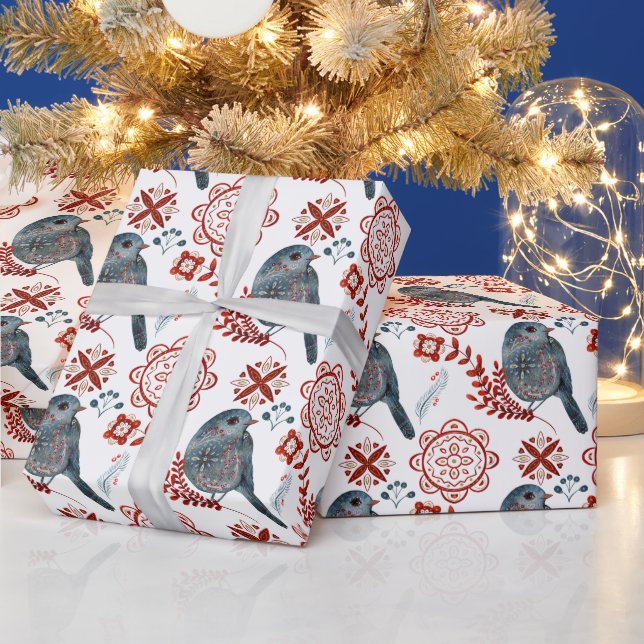 Erstellen Sie Ihren eigenen nordischen Blauen Voge Geschenkpapier (Feiertage)