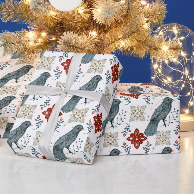Erstellen Sie Ihren eigenen nordischen Blauen Voge Geschenkpapier (Feiertage)