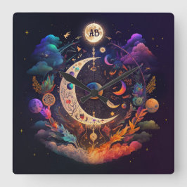 Erstellen Sie Ihren eigenen Regenbogen Crescent Mo Quadratische Wanduhr