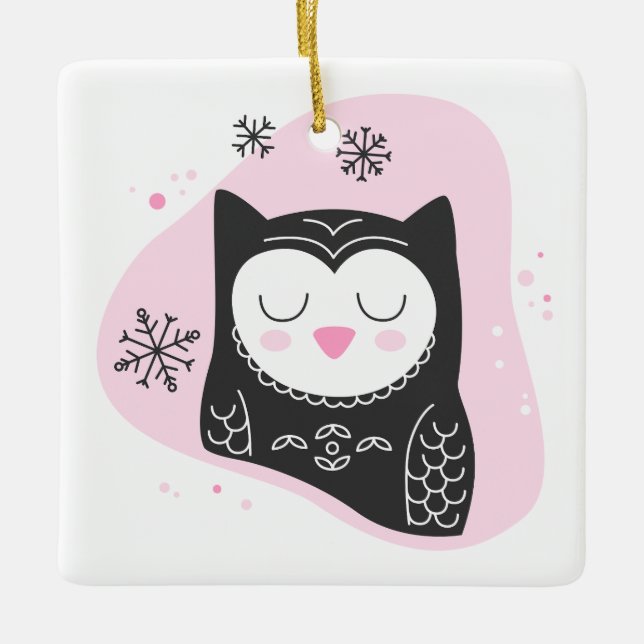 Erstellen Sie Ihren eigenen Retro-Schnee Owl Pink  Keramikornament (Vorderseite)