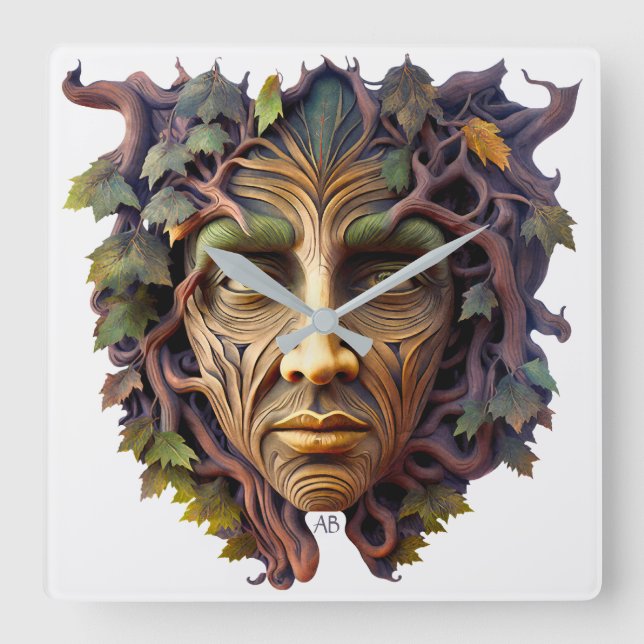 Erstellen Sie Ihren eigenen Summer Green Man Quadratische Wanduhr (Vorderseite)