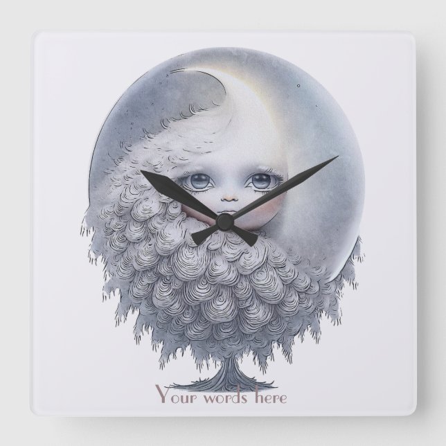 Erstellen Sie Ihren eigenen süßen Mondbaum Quadratische Wanduhr (Vorderseite)