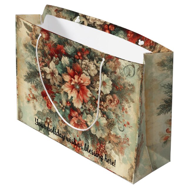 Erstellen Sie Ihren eigenen Vintage Weihnachtsbouq Große Geschenktüte (Rückseite Schrägansicht)