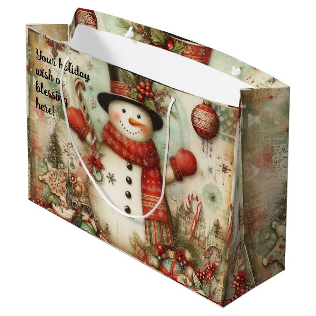 Erstellen Sie Ihren eigenen Vintage Weihnachtsschn Große Geschenktüte (Rückseite Schrägansicht)