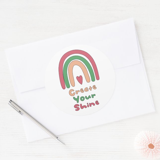 Erstellen Sie Ihren motivierend Boho Regenbogen. Runder Aufkleber (Umschlag)