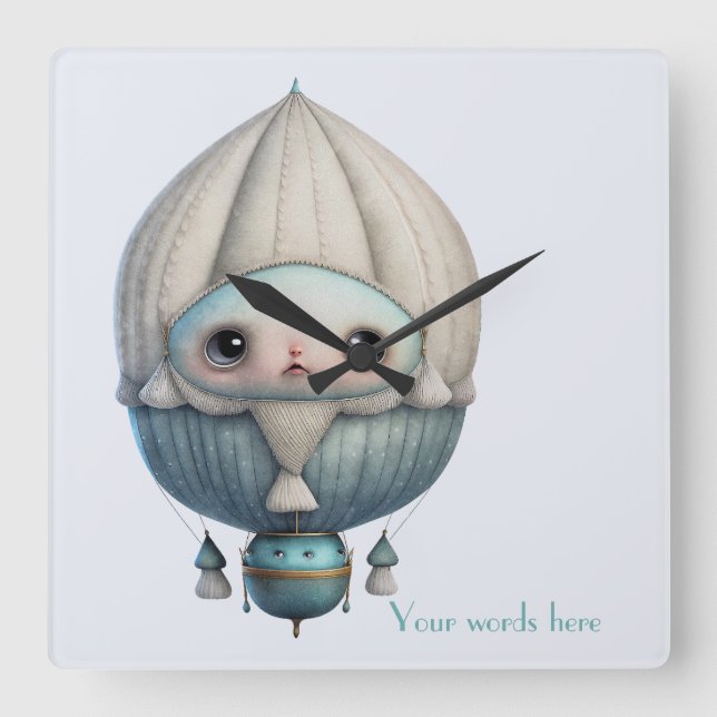 Erstellen Sie Ihren Niedlichen Steampunk-Heißluftb Quadratische Wanduhr (Vorderseite)