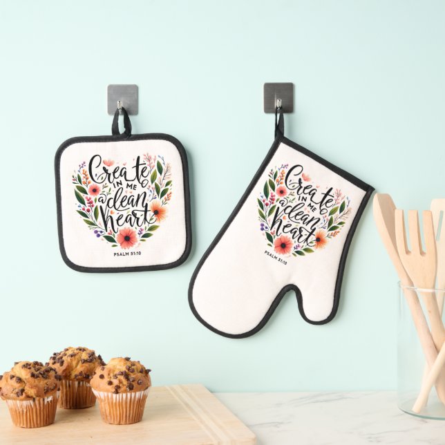 Erstellen Sie in mir ein sauberes Herz blühend Ofenhandschuh & Topflappen-Set (Insitu (Hängend))