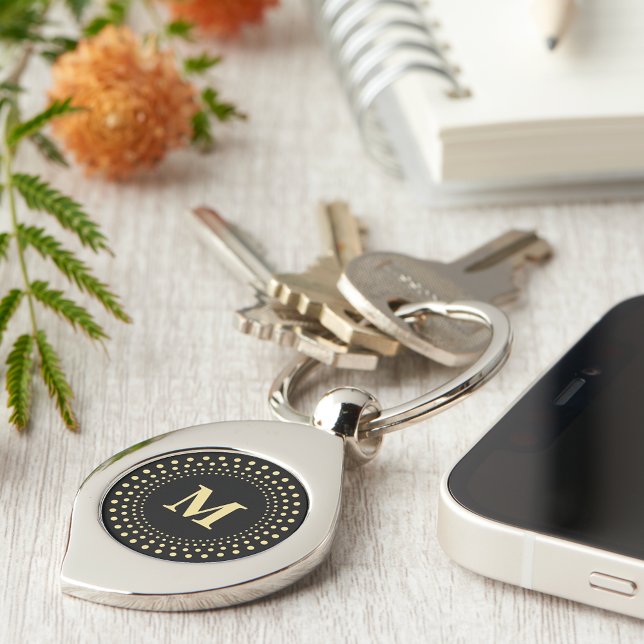 Erstellen Sie Mit Monogramm Schwarz-Gold-Swirl-Met Schlüsselanhänger (Create Custom Black Gold Monogrammed Swirl Metal Keychain)
