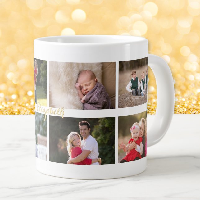 Erstellen Sie Personalisierten 8-Collage Monogram  Jumbo-Tasse (Create Personalized 8 Photo Collage Monogram Jumbo Giant Coffee Mug)