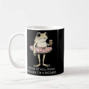 Erstens denkt Jesus, ein entzückender Frosch-Kaffe Kaffeetasse