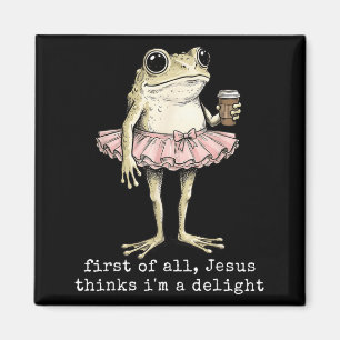 Erstens denkt Jesus, ein entzückender Frosch-Kaffe Magnet