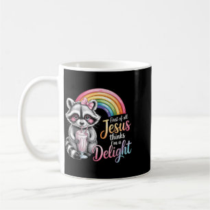 Erstens denkt Jesus, ein niedliches Waschbär-Desig Kaffeetasse