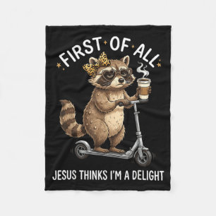 Erstens denkt Jesus, ein niedliches Waschbärdesign Fleecedecke