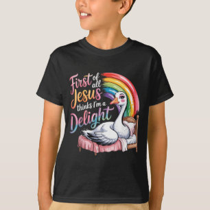 Erstens denkt Jesus, eine Freude ist ein lustiger T-Shirt