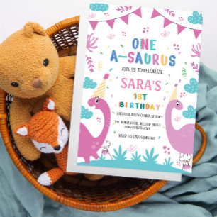 Erster 1. Geburtstag Dunkel und leicht rosa Dinosa Einladung