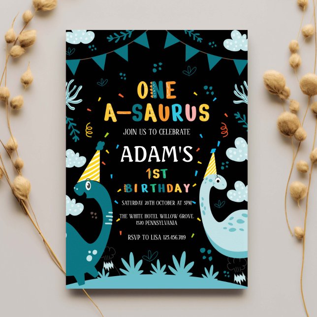 Erster 1. Geburtstag Grüner Dinosaurier Einladung (Von Creator hochgeladen)